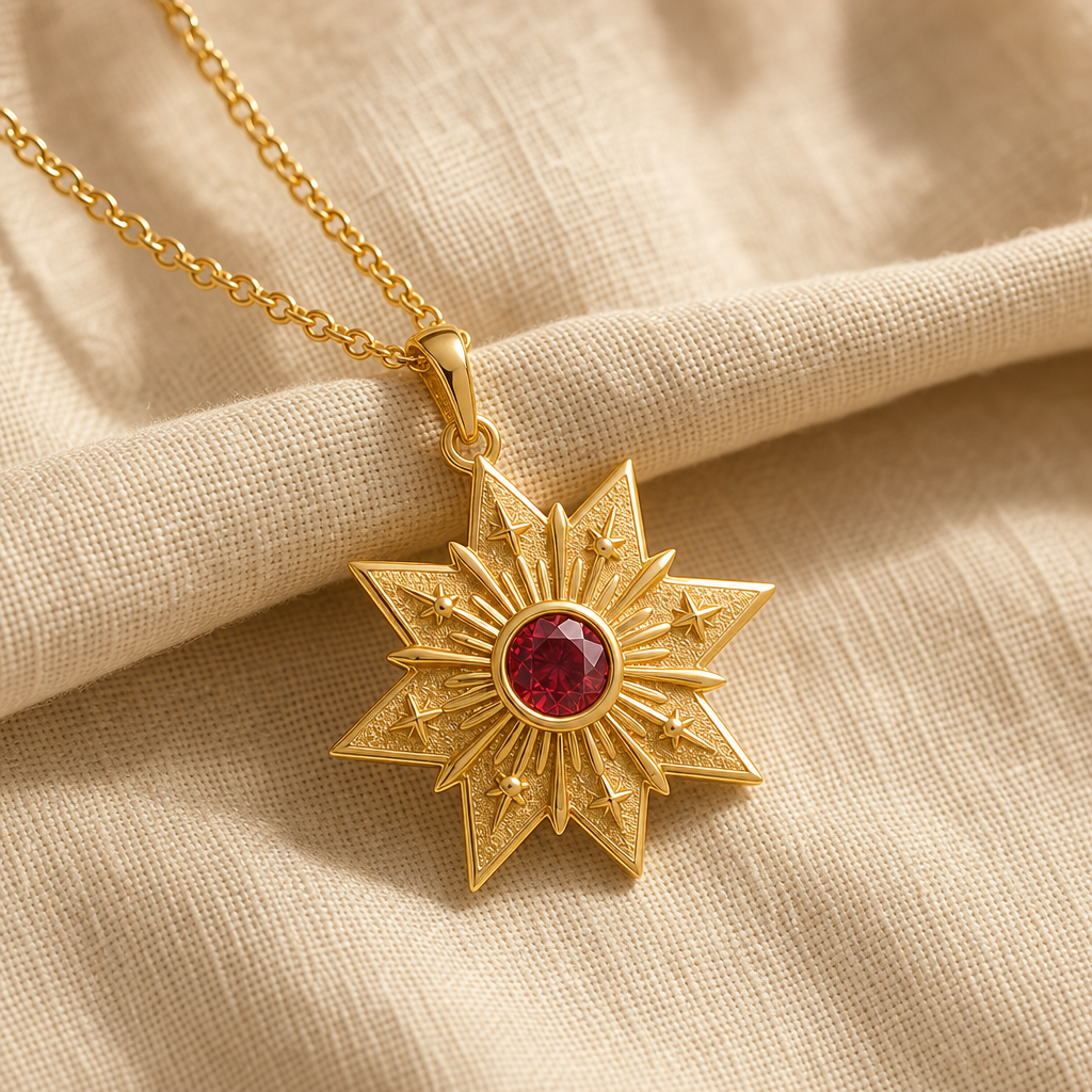 Gold Tone Starburst Necklace | Gift for Her | Celestial Sunburst Style | Birthday Gift