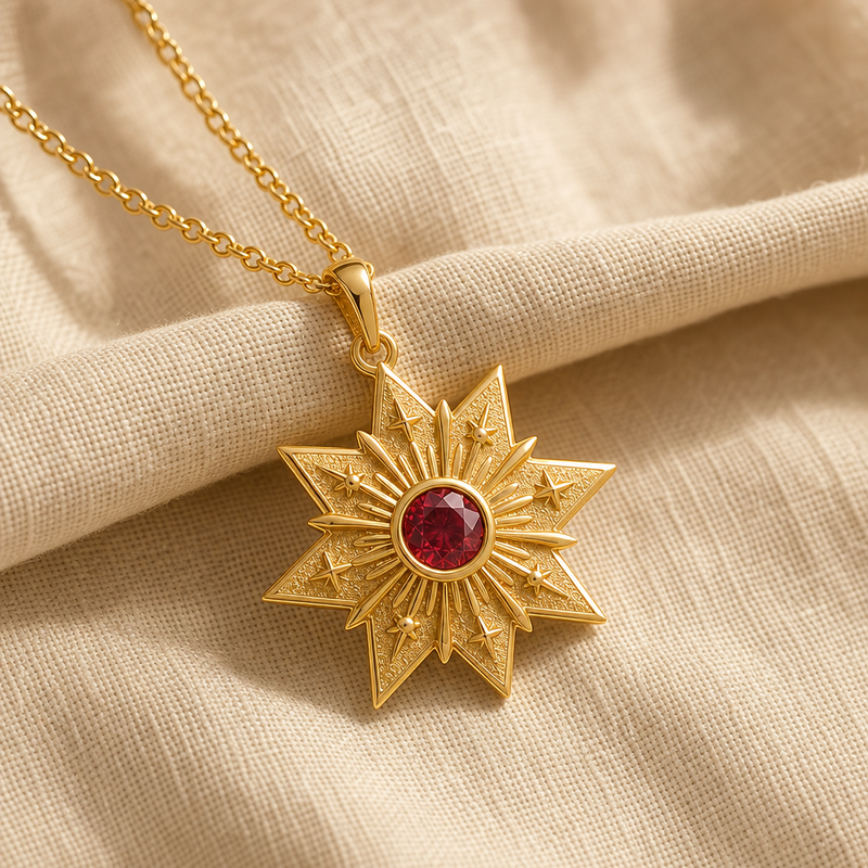 Gold Tone Starburst Necklace | Gift for Her | Celestial Sunburst Style | Birthday Gift