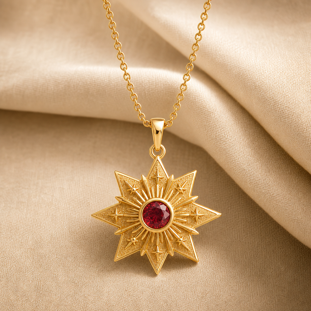 Gold Tone Starburst Necklace | Gift for Her | Celestial Sunburst Style | Birthday Gift