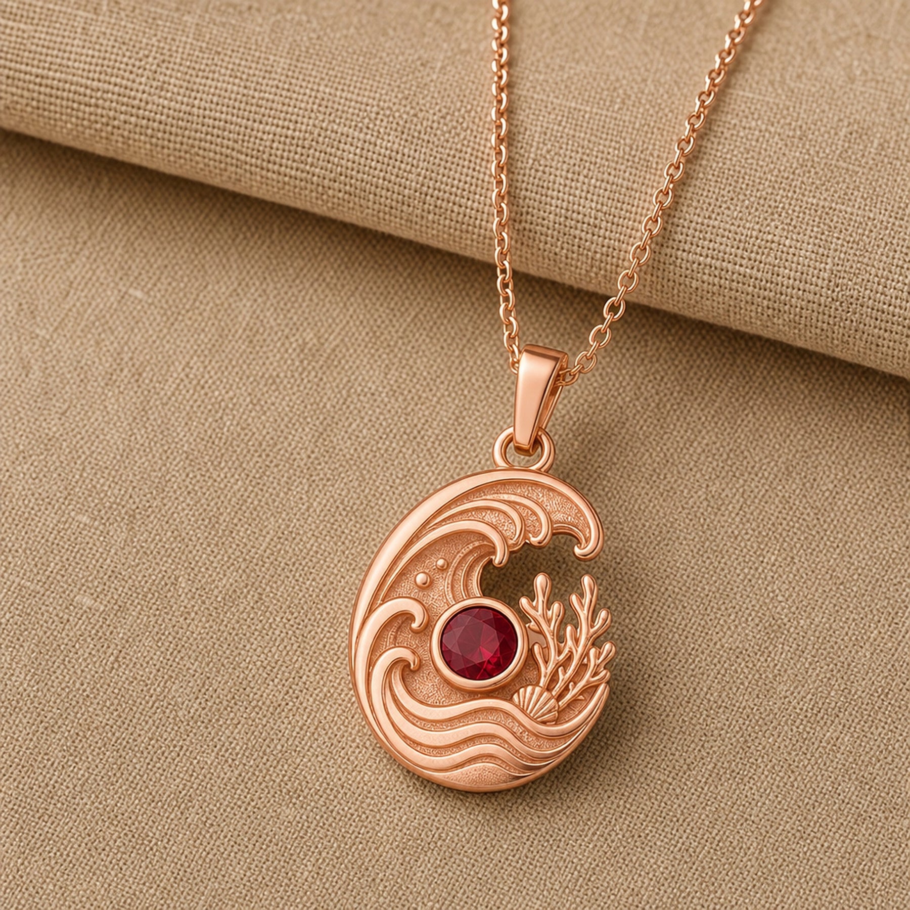 Ruby Tide Birthstone Pendant Necklace