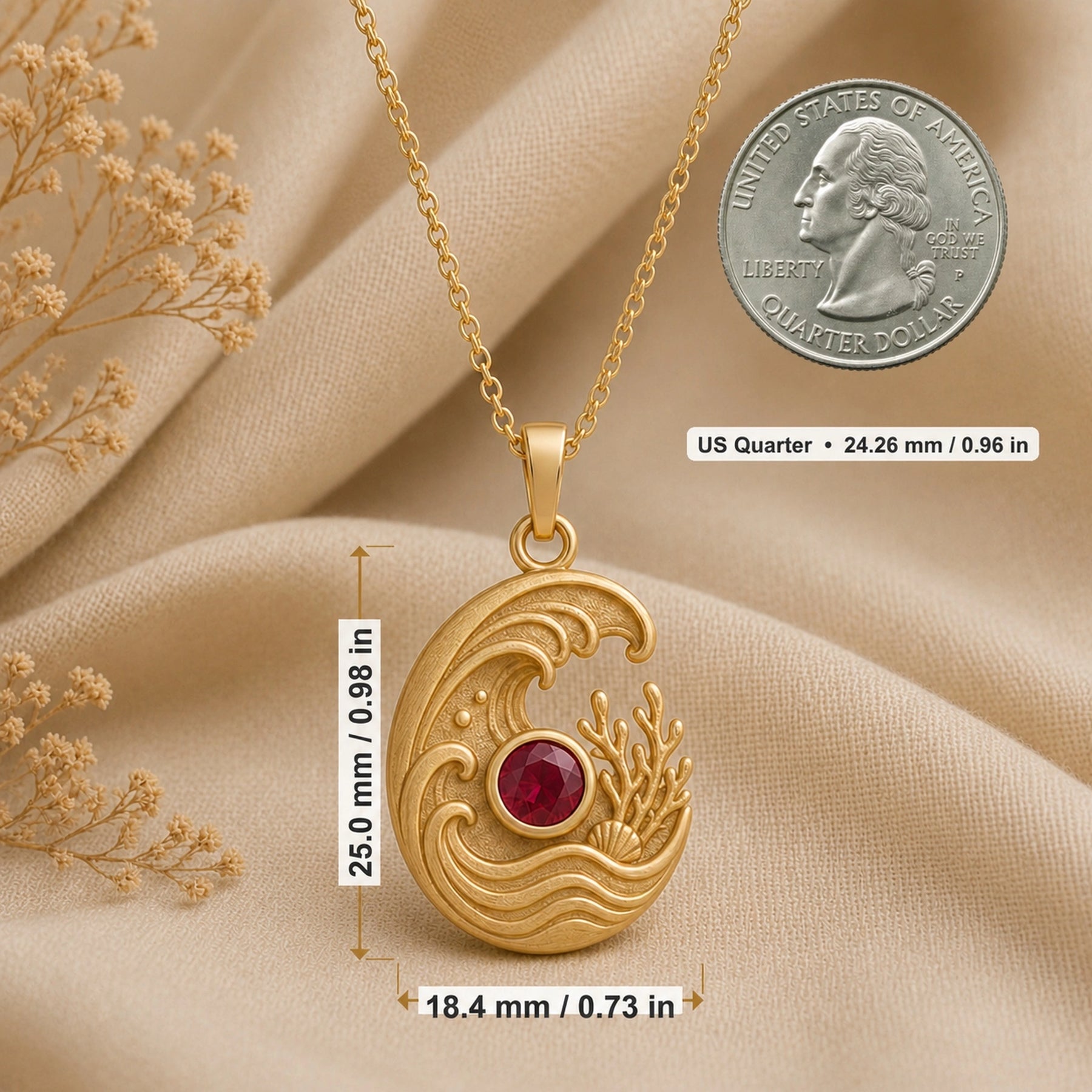Ruby Tide Birthstone Pendant Necklace
