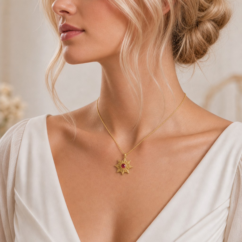 Gold Tone Starburst Necklace | Gift for Her | Celestial Sunburst Style | Birthday Gift